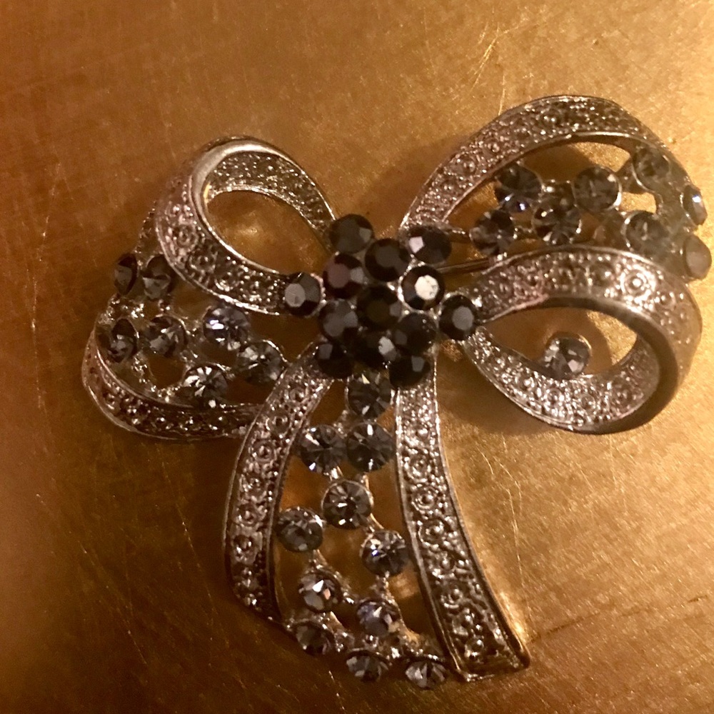 Vintage Hematite and Crystal Brooch